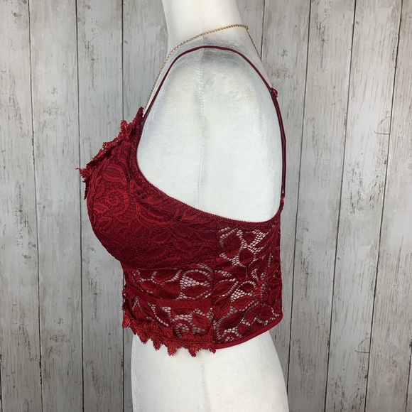 Sexy 🔥 Deep V Lace Bra Bralette Crop Top Red S/M - Picture 4 of 6